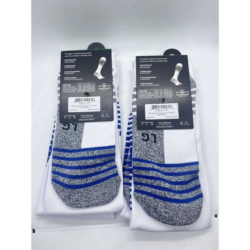 Adidas Lot Of 4 Team Speed Soccer Socks White/Blue Adult Large Unisex NWT